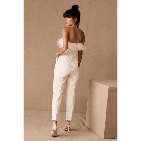Saylor Feather Janae Jumpsuit White NYE Party Going Out Strapless BHLDN Collab - Picture 2 of 13